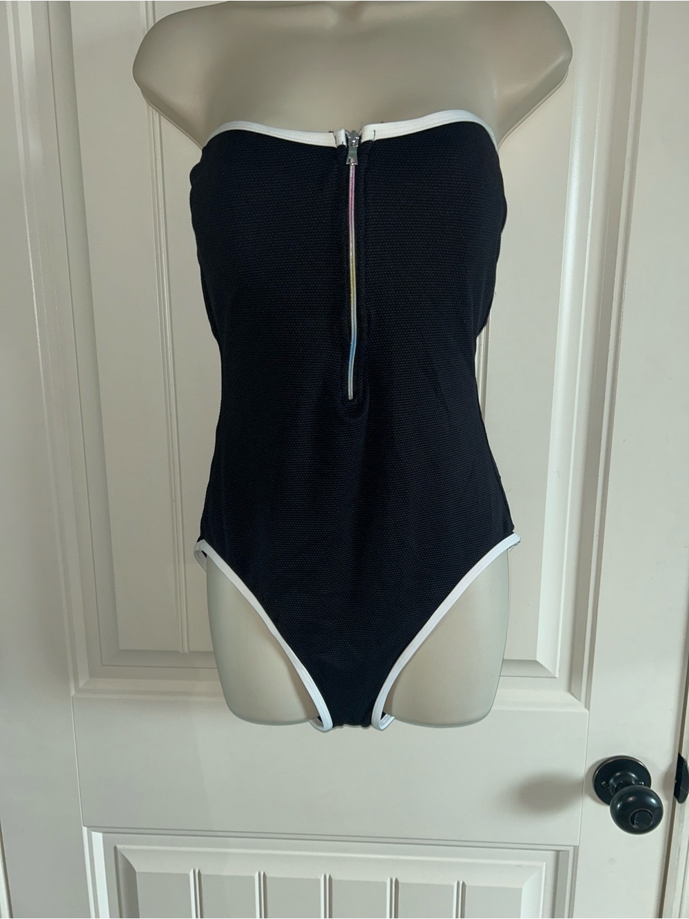NWT Tommy Bahama Strapless Black One-Piece Swimsuit with White Trim Sz 12
